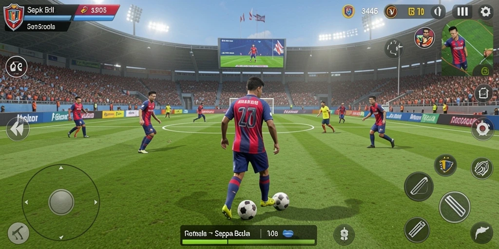 Tampilan utama gameplay dari <strong>3446</strong> yang menggambarkan aksi sepak bola yang seru.