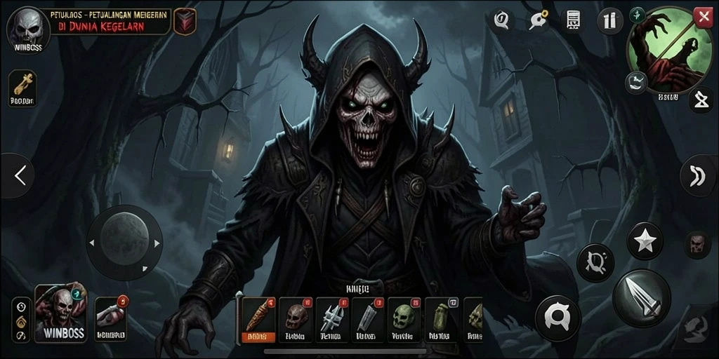 Screenshot gameplay WINBOSS yang menegangkan dan mencekam.